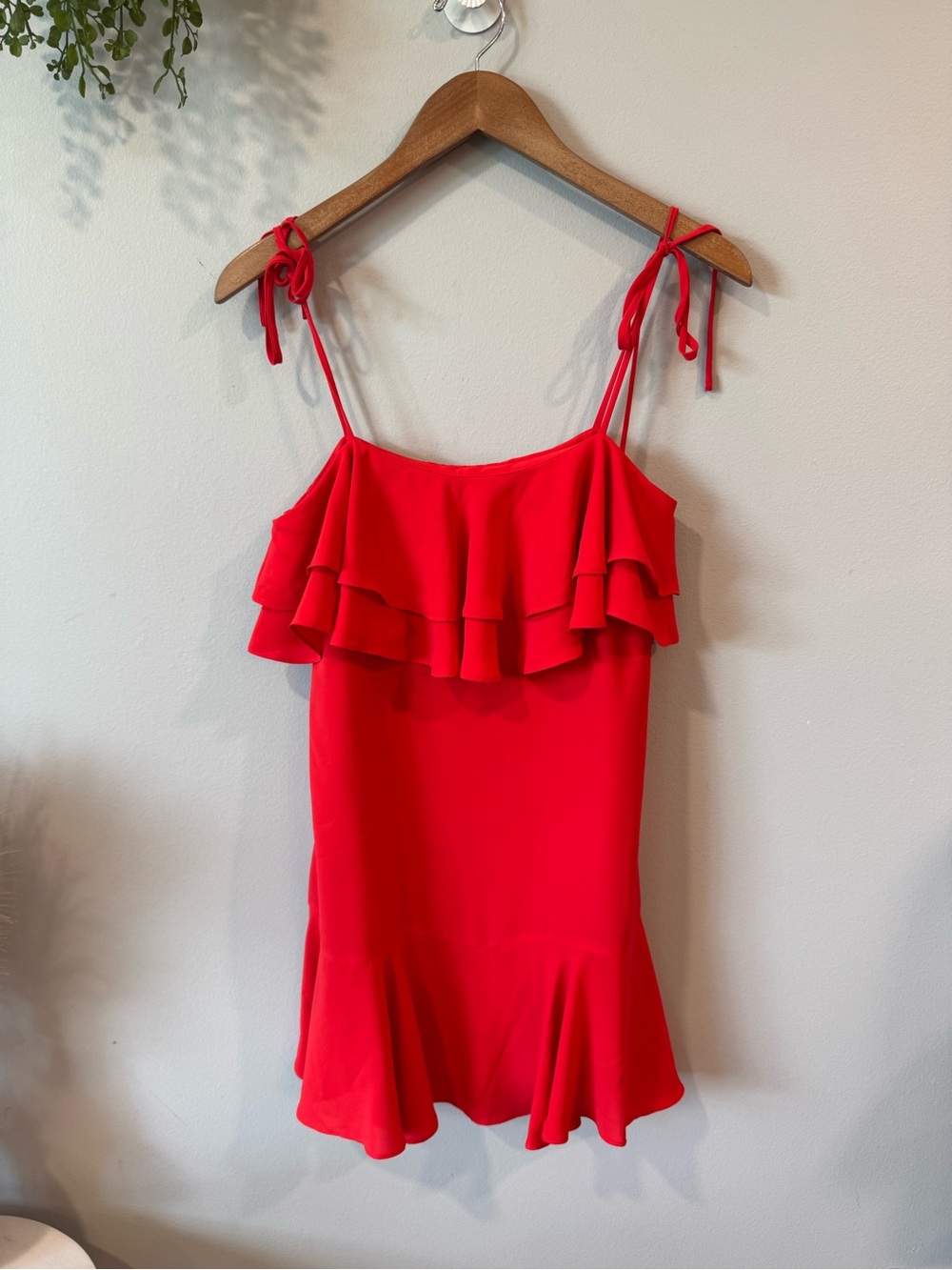 Amanda Uprichard Red Ruffle Tie-Shoulder Mini Dress Sz P